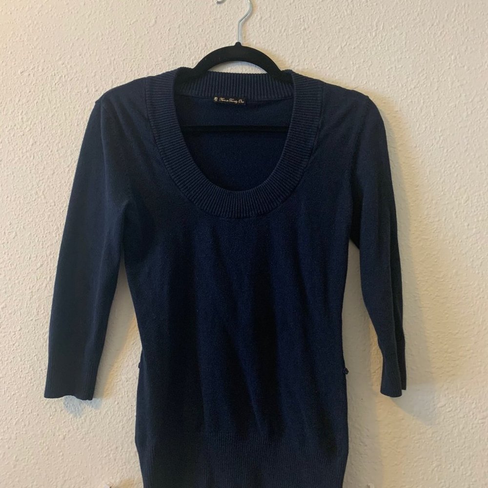 3/4 sleeve length navy blue sweater shirt.